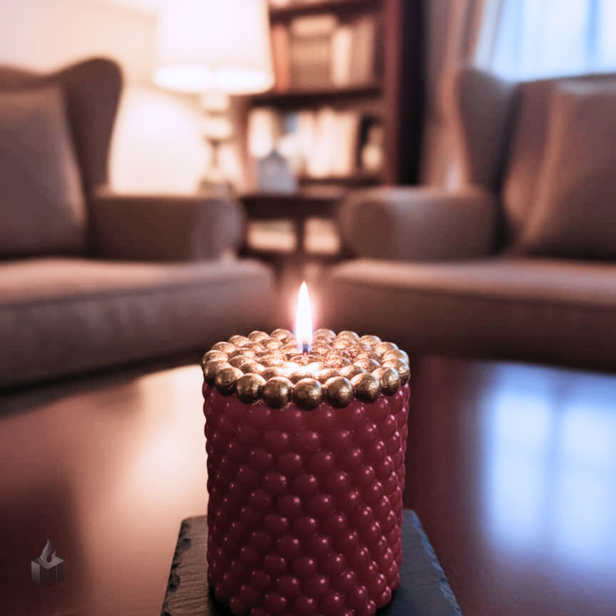 RED-GOLD Studded Handmade Scented Candle