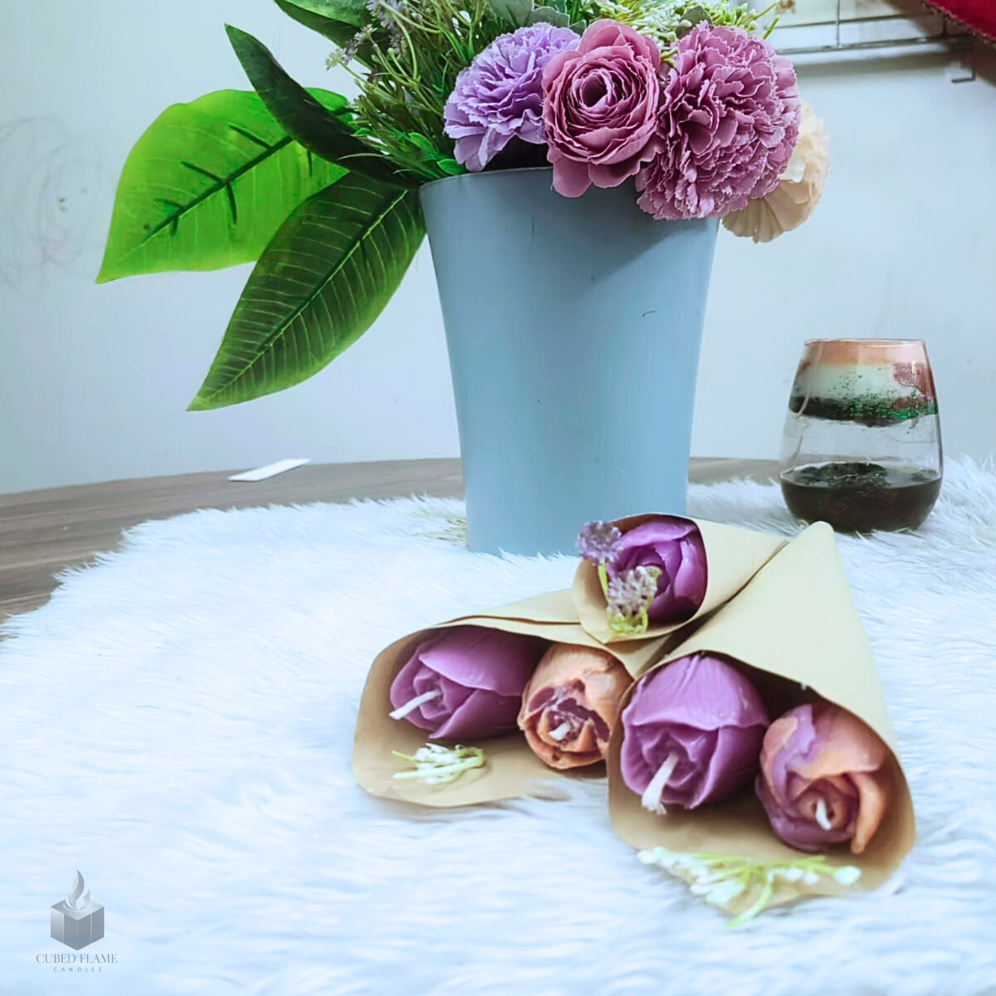 Tulip Flower bouquet Handmade Scented Candle