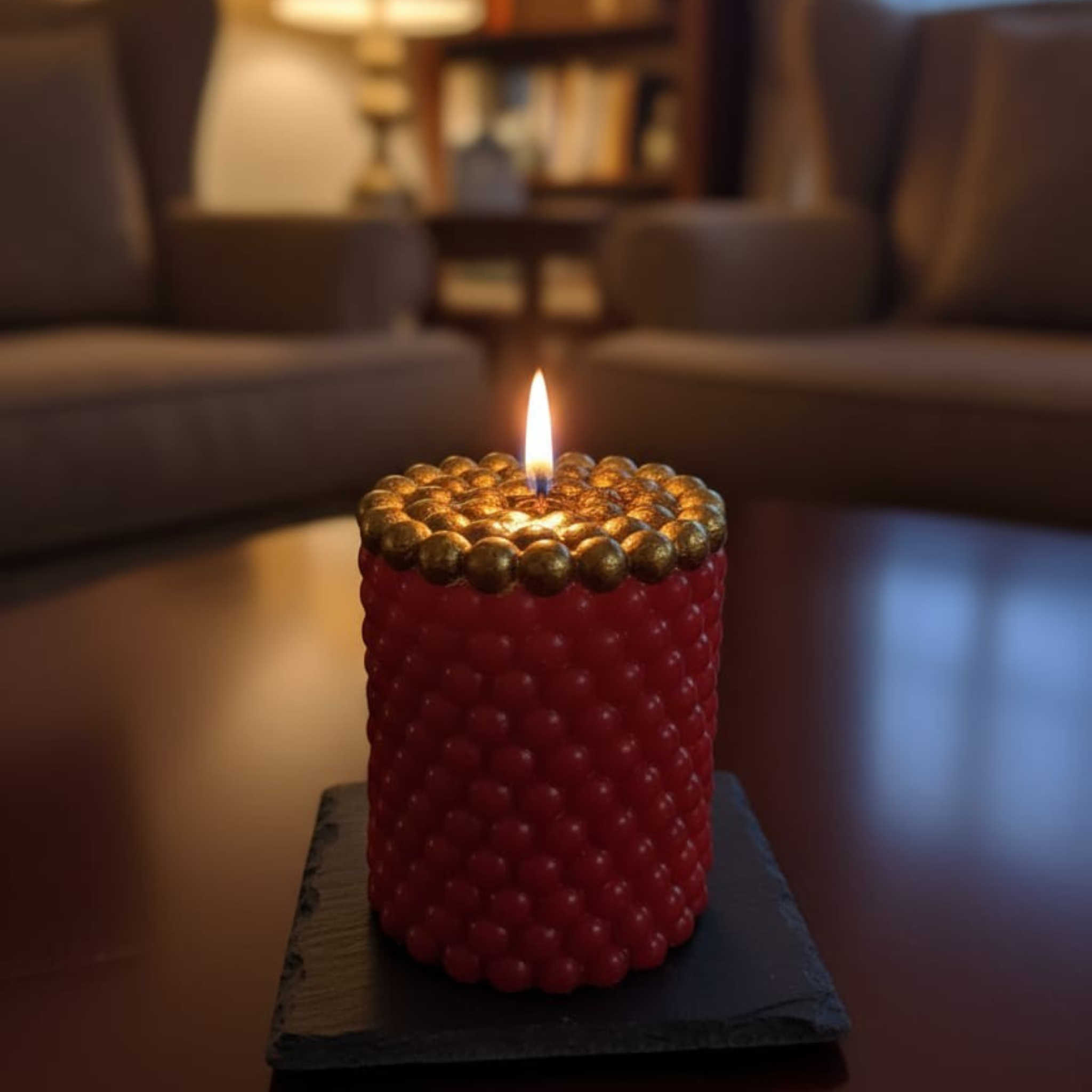 RED-GOLD Studded Handmade Scented Candle